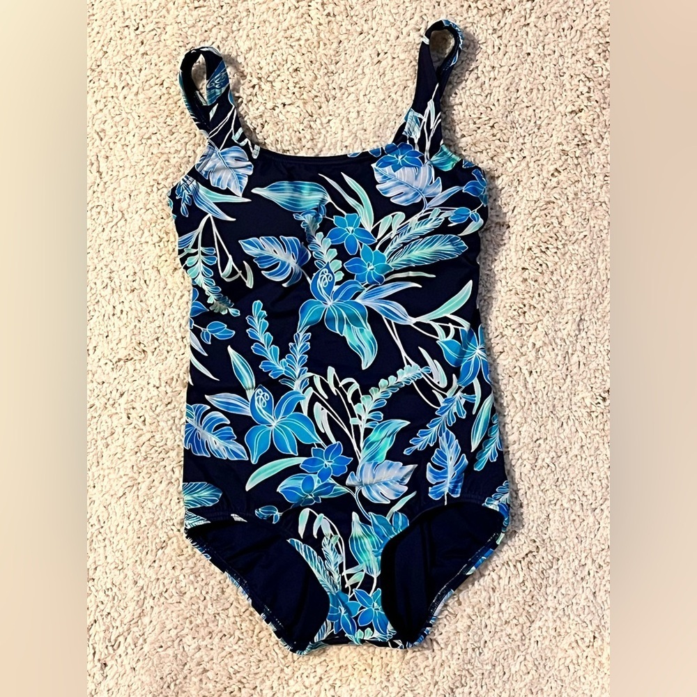 Lands End Floral Blue Swimsuit